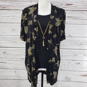 R & M Richards Women's  Black Gold Glitters Slinky  Top Size Large